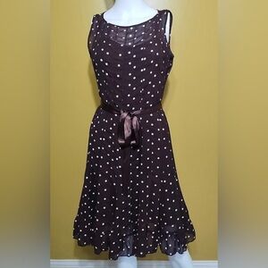 Studio One Classic Brown Polka Dot Tie-Waist Dress